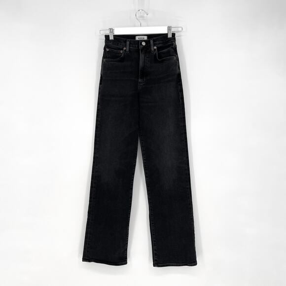 AGOLDE Harper Mid Rise Wide Straight Jeans Black Hush Wash Size 23 - Picture 2 of 5